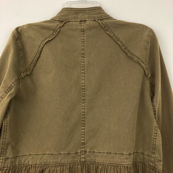 Free People Ruffle Hem Military Jacket Size S Double Breasted Peplum Green - Picture 8 of 11